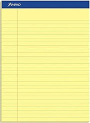 Ampad Writing Pads, 8-1/2" x 11-3/4", Legal Rule, Canary Paper, 50 Sheets, 12 Pack (20-220)