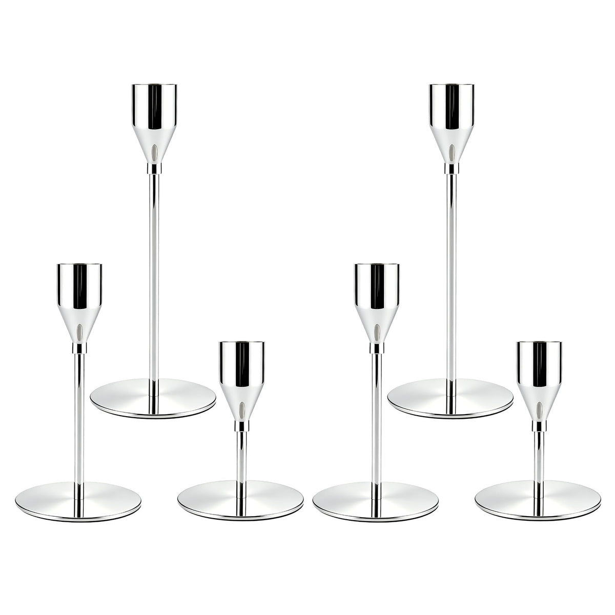 ECHFSM Metal Candlestick Holders, Silver Taper Stands, Set of 6