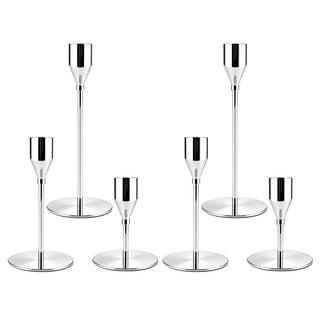 ECHFSM Metal Candlestick Holders, Silver Taper Stands, Set of 6