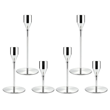 ECHFSM Metal Candlestick Holders, Silver Taper Stands, Set of 6