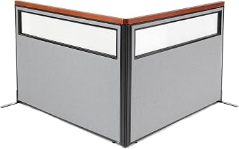 Global Industrial 60-1/4"W x 43-1/2"H Deluxe Freestanding 2-Panel Corner Divider with Partial Window, Gray