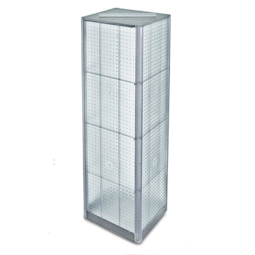 FOUR-SIDED PEGBOARD TOWER FLOOR DISPLAY ON REVOLVING BASE. PANEL SIZE: 16"W X 60"H by Azar Displays – Clear, Model 700405-CLR
