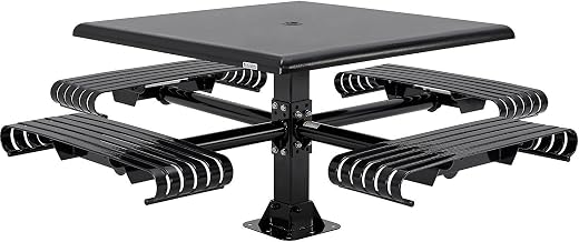 Global Industrial 46" Square Steel Slat Picnic Table with Solid Top, Black