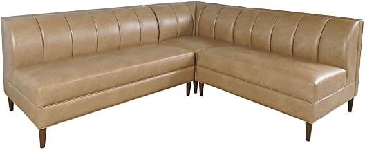 Jofran Ruston Modern Banquette Channel Tufted Faux Leather Sectional, Five Seats and Corner Wedge