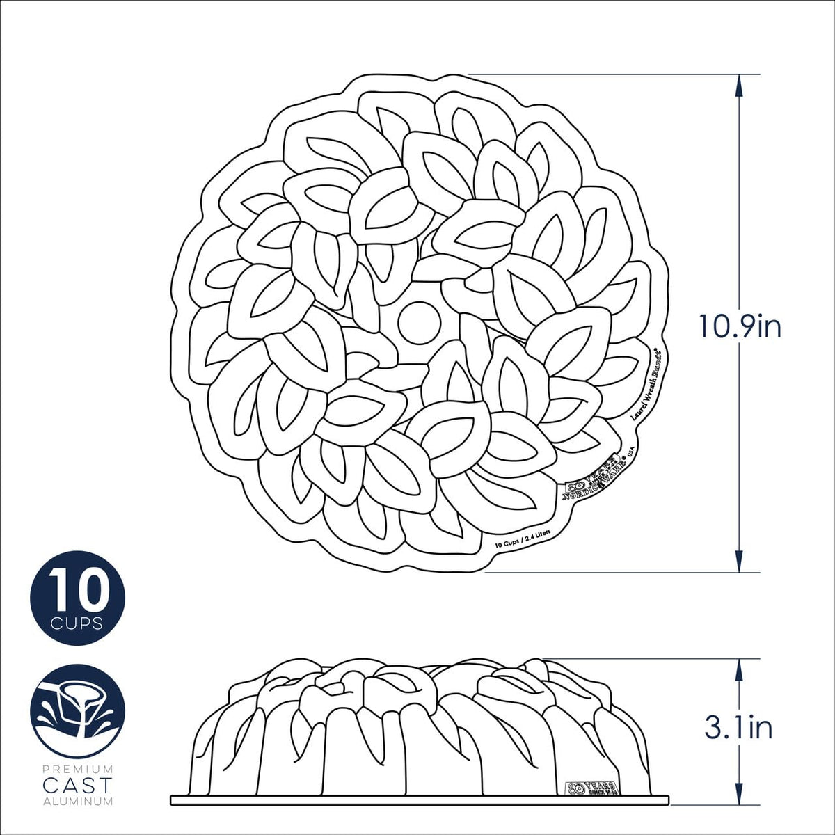 Laurel Wreath Bundt by Nordic Ware – 10-Cup, 10.0 cups, Aluminum, Gold, Model 98077