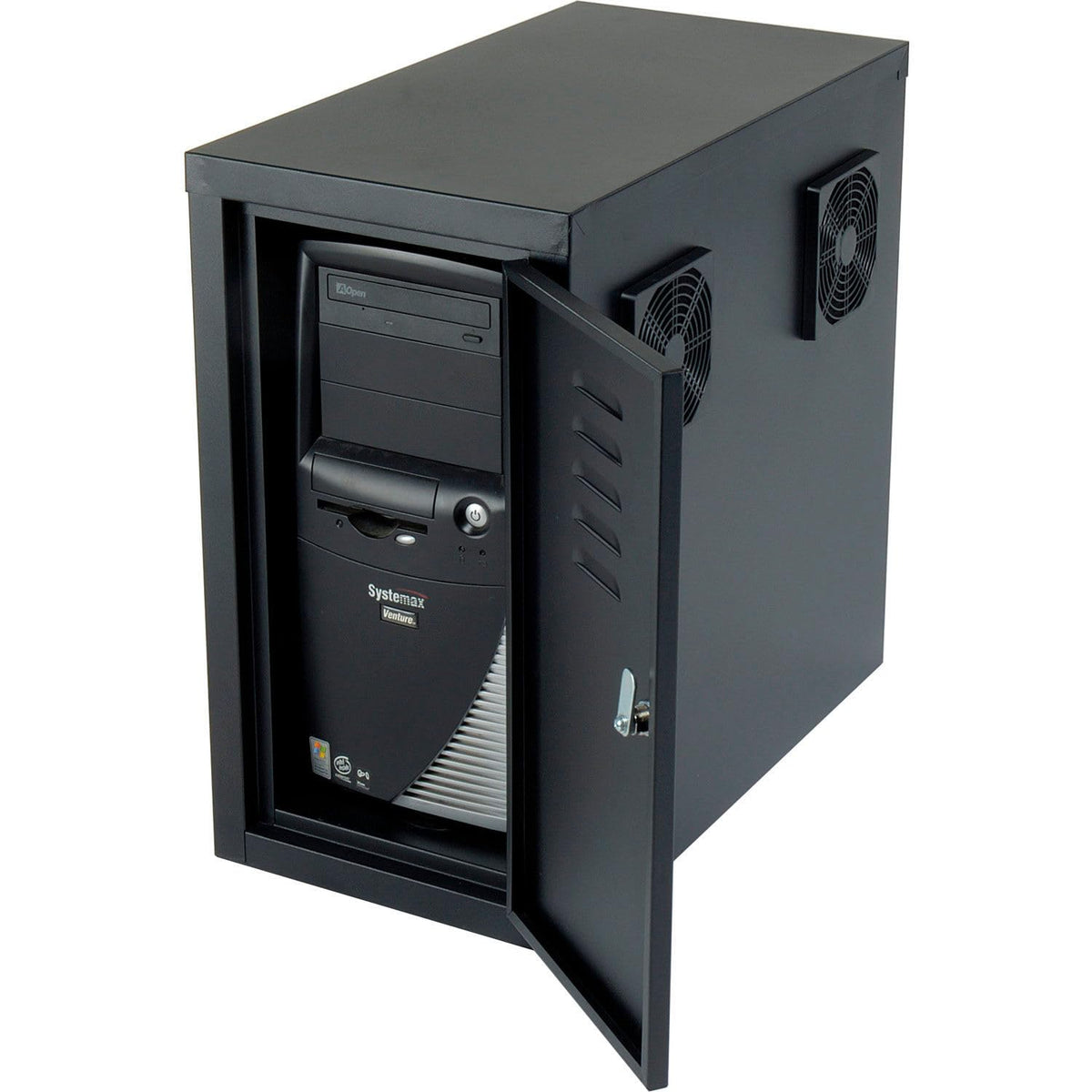 Orbit CPU Computer Enclosure Cabinet Front/Rear Doors 2 Exhaust Fans Black - 1 Each by Global Industrial – Alloy Steel, Black, Model 249309BK