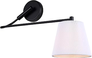 Canarm Ltd. Noirpoint 1 Light Wall Lamp Fixture – Modern Matte Black Wall Mounted Light with Pleated White Fabric Shade, Easy Connect, Ideal for Bedrooms, Living Rooms, Accent Lighting