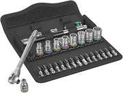 Wera 05004017001 8100 SA 7 Zyklop Metric Metal Ratchet Set with Push-Through Square, 28 Piece, 1/4" Drive