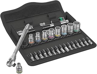 Wera 05004017001 8100 SA 7 Zyklop Metric Metal Ratchet Set with Push-Through Square, 28 Piece, 1/4" Drive