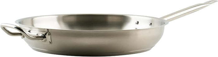 Winco 14" Stainless Steel Fry Pan with Helper Handle | Dishwasher safe, Induction compatible, Even heat distribution, Helper handle, Great for Sauteing, Searing and Frying
