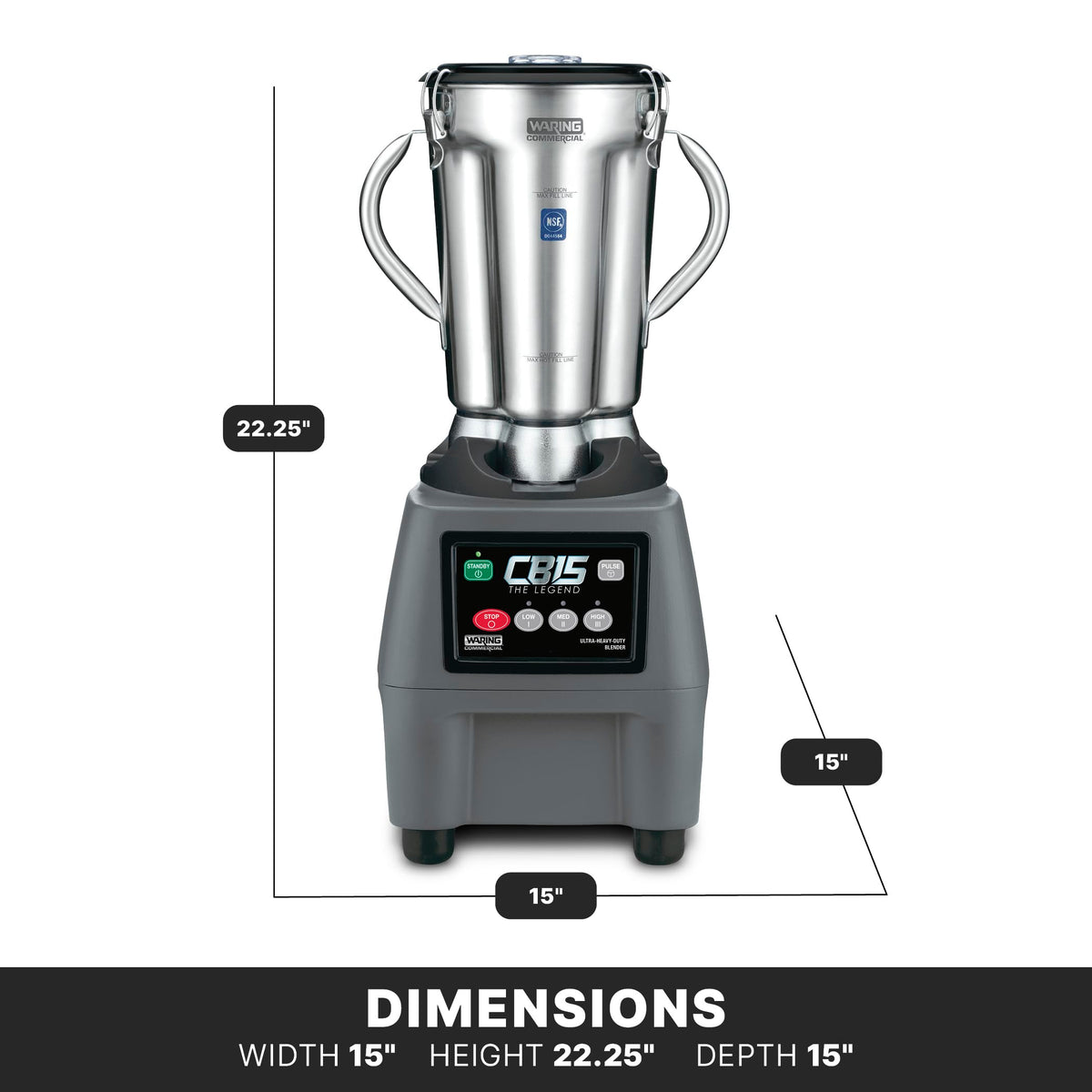 Waring 3 Speeds and Pulse / Stainless Steel Jar CB15 / 1-Gallon Countertop Blenders