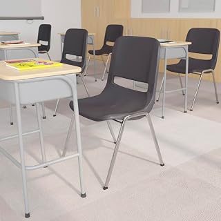 Flash Furniture HERCULES Series 880 lb. Capacity Black Ergonomic Shell Stack Chair with Chrome Frame and 18'' Seat Height | 880 LB Capacity, Ergonomic Shell, 18" Seat Height