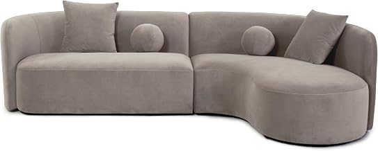 Furniture of America Auen Modern Chenille 112-inch Sectional with High Density Foam, Sheltered Backrest, Kiln-Dried Hardwood, Corner-Blocked, Accent Pillows for Living Room, Light Brown