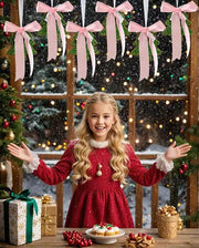 Pink Bow Garland Festival Hanging Decorations by Adachffy – 6 X 9 Inches, Polyester, Pink, Pack of 8, Model Pink Bow-008