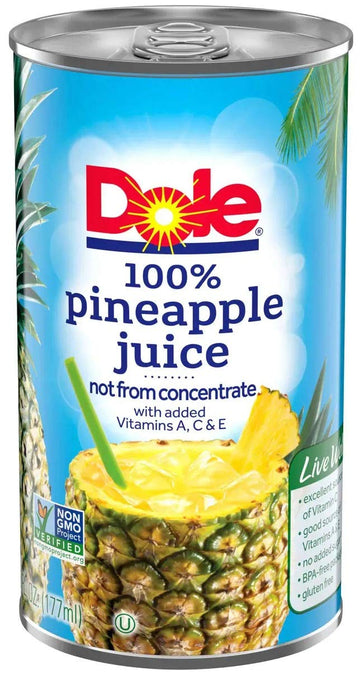 Pineapple Juice by Dole – 6 ounces, Pack of 48