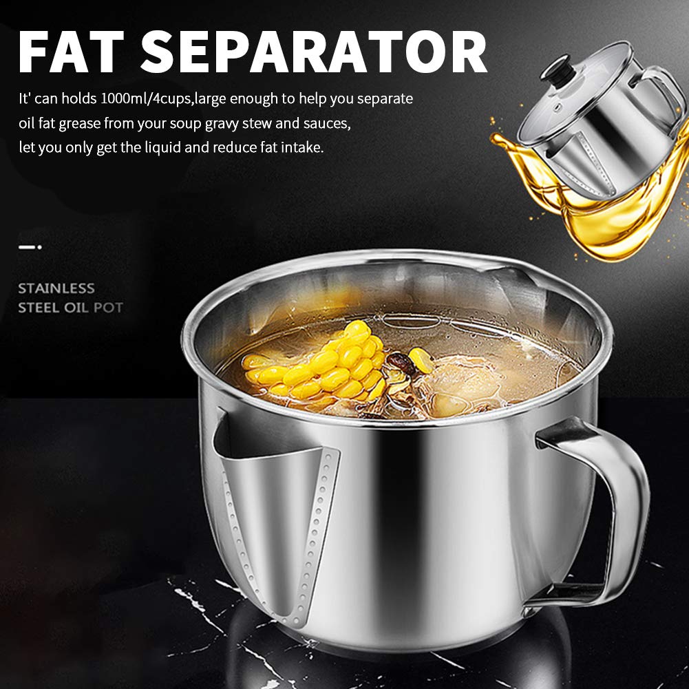 Calidaka Stainless Steel Fat Separator, 1000ml Capacity, Silver