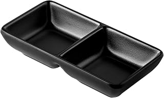 CAC Melamine Dish Rect. 2-Comprt. Matte Black 2.5oz x 2 5-1/4"x2-5/8", Box of 48