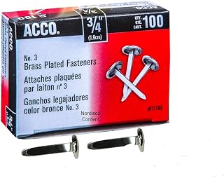 ACCO Brands ACCO Brass Paper Fasteners, 3/4", Plated, 1 Box, 100 Fasteners/Box (71703)