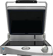 Cadco CPG-15F Single Commercial Panini Press with Ceramic Smooth Plates, Stainless Steel, 208-240v/1ph, NSF, For Commercial Use