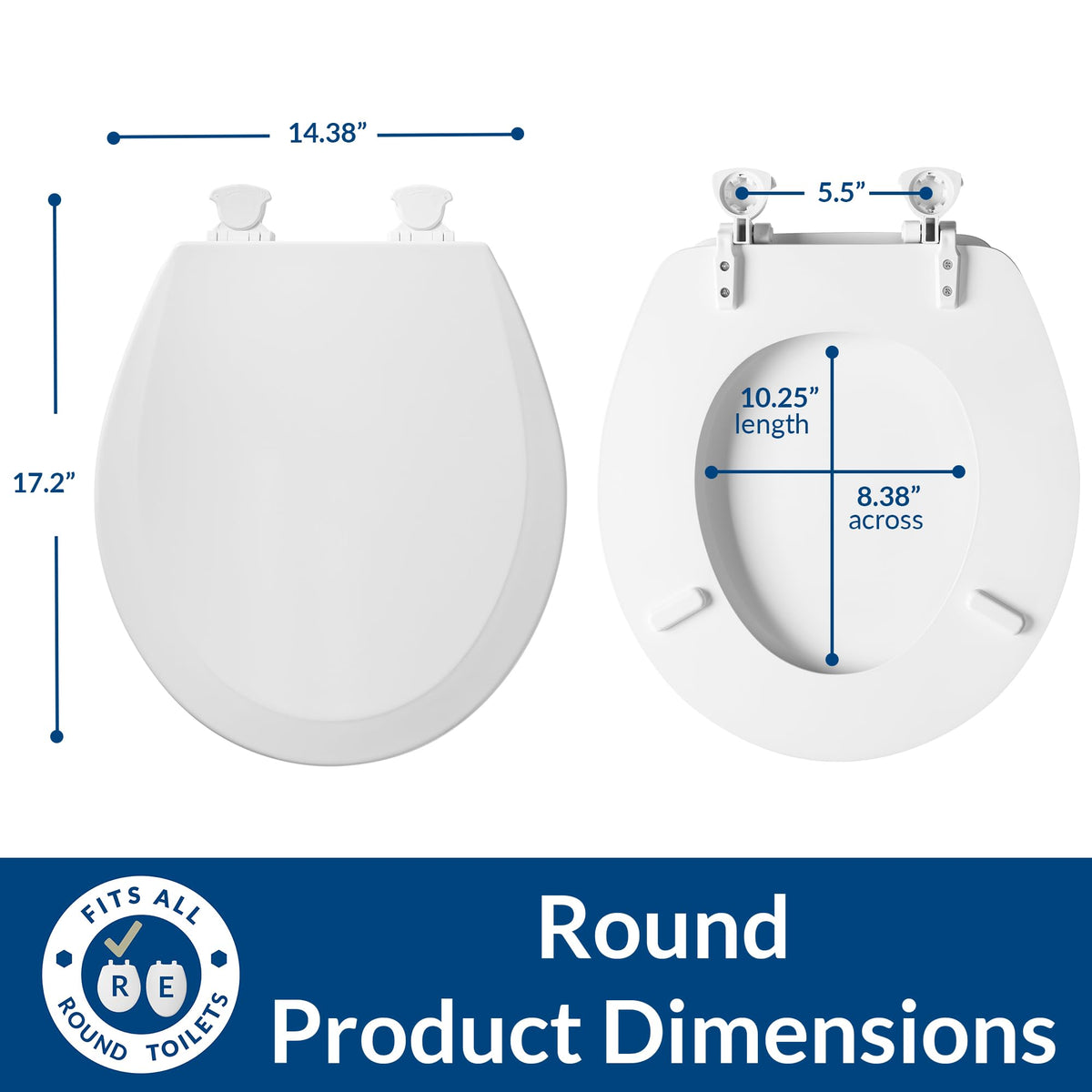 500EC Durable Wood Toilet Seat with Easy Clean Hinges by Bemis – Round, Wood, White, Pack of 6, Model 7B500EC6P 000