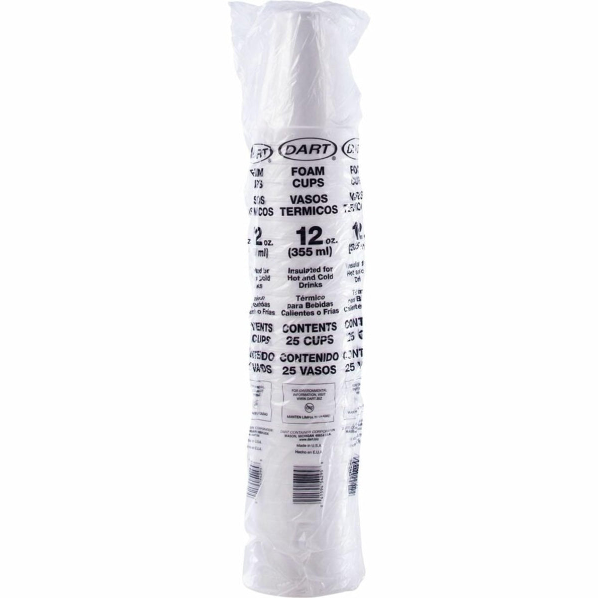 Drink 12J12 Foam Cups by DART – 25 Count (Pack of 40), 12.0 ounces, FOAM, White, Pack of 40