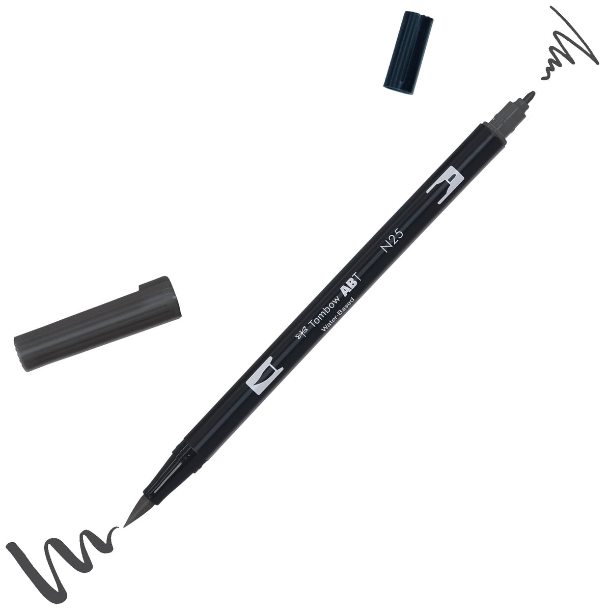 Dual Brush Pen by Tombow – 1 Count (Pack of 1), Plastic (Body), Nylon (Tip), N25 Lamp Black, Model AB-TN25