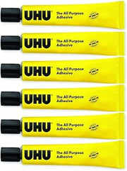 UHU All Purpose Glue Adhesive - Liquid Synthetic Resin Adhesive - 20ml Tubes - Pack of 6 Tubes