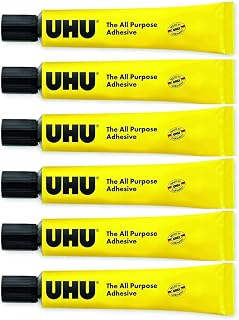 UHU All Purpose Glue Adhesive - Liquid Synthetic Resin Adhesive - 20ml Tubes - Pack of 6 Tubes