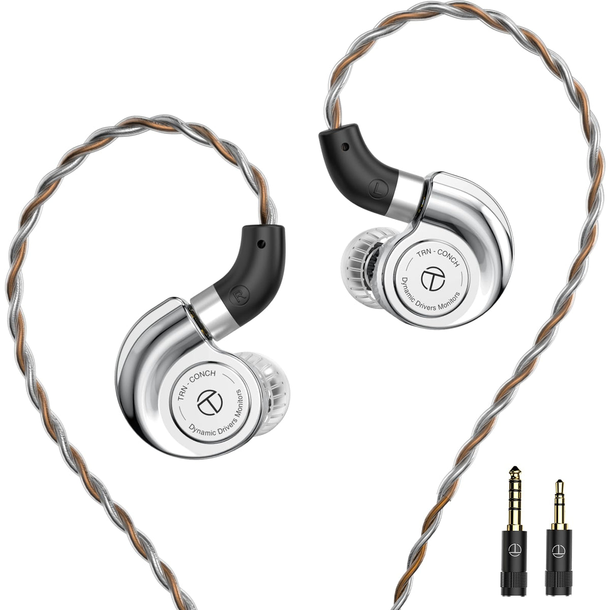IEM Earbuds by TRNzod – With Mic, Metal, Silver, Model TRN Conch