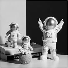 Resin Astronaut Figurines Fashion Spaceman Sculpture Decorative Miniatures Cosmonaut Statues Gift Home Decor,Silver,3 pcs Set