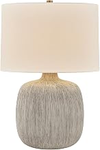 Troy Lighting Keagan Table Lamp | Stria Wheat Ceramic Base | Off White Linen Shade | Soft Sculptural Modern Accent Lamp | Patina Brass Hardware | 16.75" W x 24" H | PTL3124-PBR/CSE