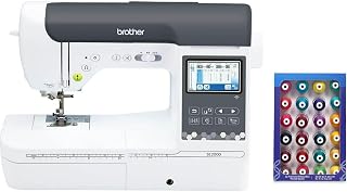 Brother SE2000 Computerized Sewing and Embroidery Machine, Plus 24 Spools of Jewel Toned Thread | 24 Spools of Jewel Toned Thread, Embroidery Machine with Built-In Designs, Consistent stitching Includes vibrant reds