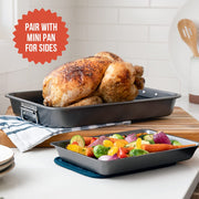 Chef Pomodoro Nonstick Carbon Steel Roasting Pan with Rack, Large, Dark Gray