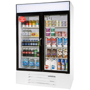 Beverage-Air MarketMax 52" Two Section Glass Door Reach-In Dual Merchandising Refrigerator/Freezer with LED Lighting 49 cu.ft. Capacity White Exterior and Bottom Mounte by
