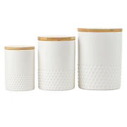 Embossed Ceramic Kitchen Canister Set by 10 Strawberry Street – 3 Piece Set, 72.0 fluid_ounces, Stoneware, Dimpled Matte White, Pack of 3