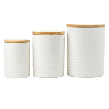 Embossed Ceramic Kitchen Canister Set by 10 Strawberry Street – 3 Piece Set, 72.0 fluid_ounces, Stoneware, Dimpled Matte White, Pack of 3