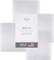 Risch Double-Sided All Clear Vinyl Menu Cover, Two-Sided 2 View Plastic Menu Holder, Slip in Top-Loading Cover, Wipeable, Reusable, 8.5” x 14”, Pack of 24