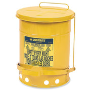 6 GALLON YELLOW OILY WASTE CAN by Justrite – 12 inches x 12 inches x 16 inches, 6 gallons, Steel, Yellow, Model 09101/YELLOW