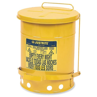 6 GALLON YELLOW OILY WASTE CAN by Justrite – 12 inches x 12 inches x 16 inches, 6 gallons, Steel, Yellow, Model 09101/YELLOW