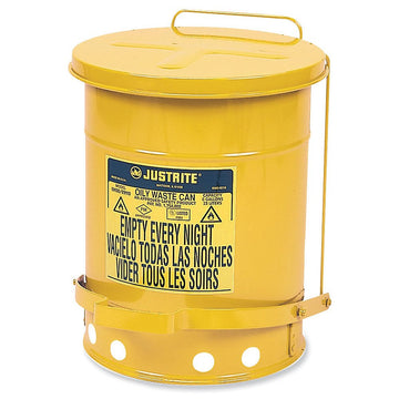 6 GALLON YELLOW OILY WASTE CAN by Justrite – 12 inches x 12 inches x 16 inches, 6 gallons, Steel, Yellow, Model 09101/YELLOW