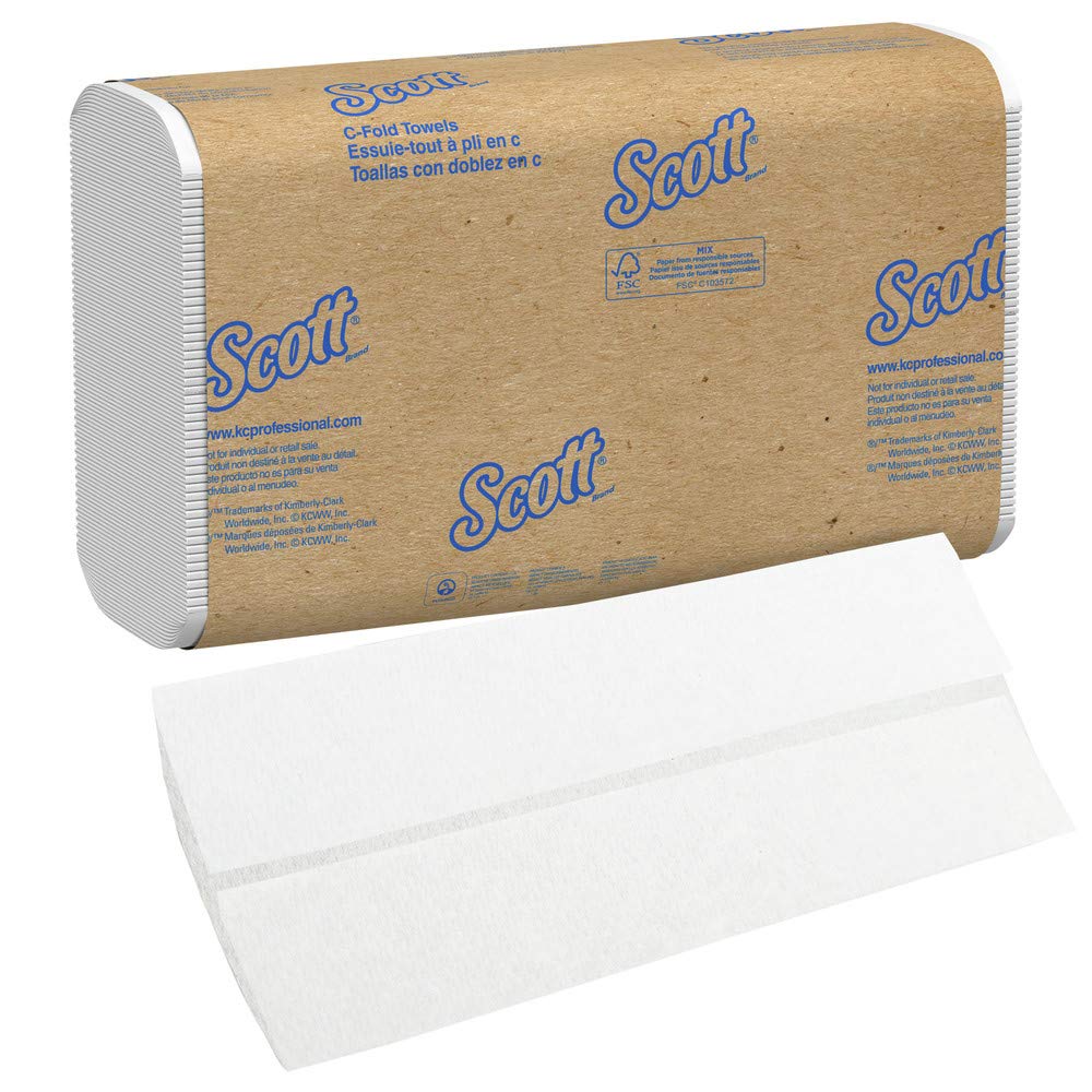 Scott 1510 C-Fold Towels, Absorbency Pockets, 10 1/8 X 13 3/20, White, 200/pk, 12 Pk/carton