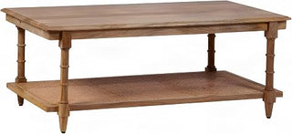 Furnifact Brown Wood and Cane Coffee Table with Rectangular Top, Mango Wood and Rattan, Natural Finish, Stylish, Durable, Ideal for Living Room Decor