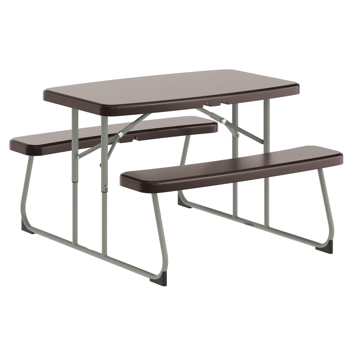 Kids Commercial Grade Plastic Folding Picnic Table by Flash Furniture – Set of 1, Plastic, Steel, Plastic: Polyethylene, Brown, Model RB-EBB-2432FD2-BR-GG