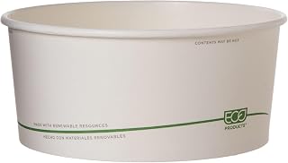 ECO PRODUCTS Compostable 48oz GreenStripe PLA Lined Paper Squat Food Bowls, Case of 300, Disposable White Round, Renewable Plant-Based, Lids Available, ASTM Compliant, BPI-Certified