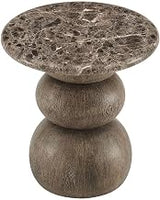 Modway Pietra Modern Sculptural Indoor/Outdoor Round Side Table in Dark Emperador Marble – Faux Marble Top with Stacked Ball Pedestal Base – Contemporary Round End Table