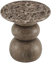Modway Pietra Modern Sculptural Indoor/Outdoor Round Side Table in Dark Emperador Marble – Faux Marble Top with Stacked Ball Pedestal Base – Contemporary Round End Table