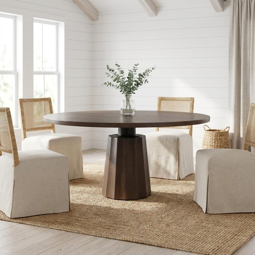 Dark Brown Wooden Round Pedestal Dining Table by Starlight Canyon Home – 60-inch diameter, 30-inch height, Solid Wood, Brown