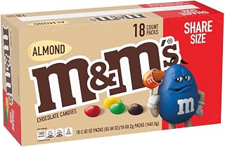 M&M's Almond Chocolate Candy, Bulk Chocolate Candy Snacks, 2.83 oz (18ct) | Bulk chocolate candy, individually wrapped candy for office, pantry, dessert topping, baking, 18 count 2.83 oz bags