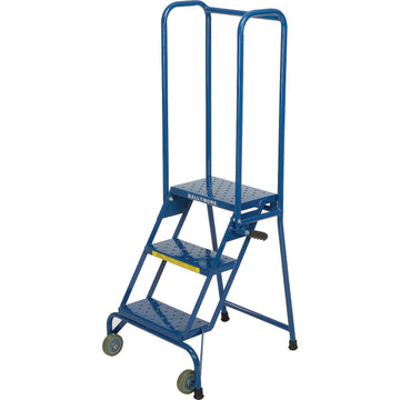 3 Step Modified Lock-N-Stock Folding Ladder by Ballymore – 28"L x 24"W x 25"H, Alloy Steel, Blue, Model LS32410