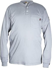 MCR Safety Flame Resistant FR Henley Work Shirt, FR Long Sleeve Men's Shirt, Gray, Medium